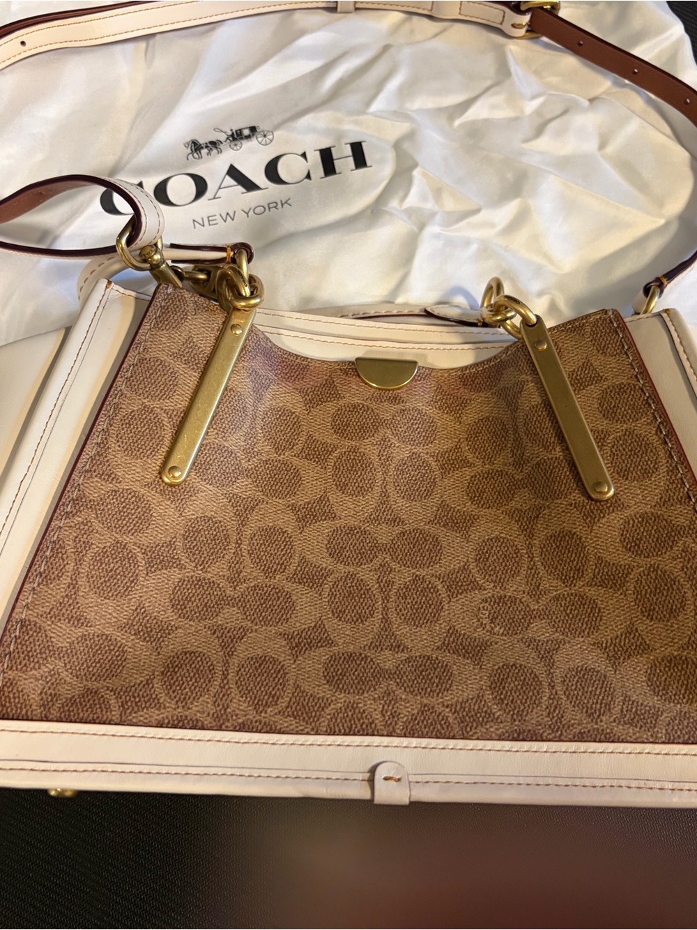 Coach Dreamer Brown Signature Satchel with Cream Trim and Gold Hardware - Picture 2 of 16